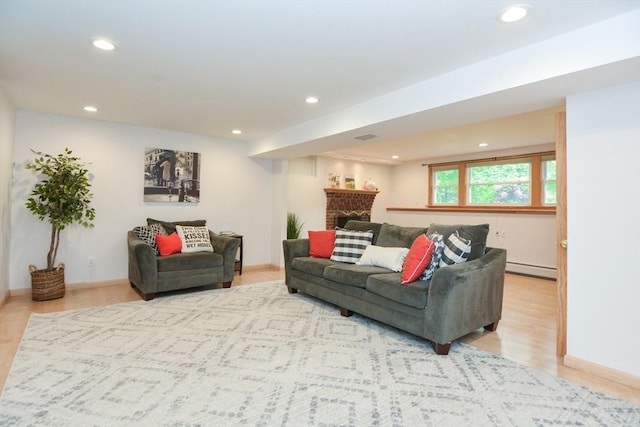 23 Green Lodge St, Canton, MA 02021 - living area with recessed lighting, baseboard heating, wood finished floors, a fireplace, and baseboards