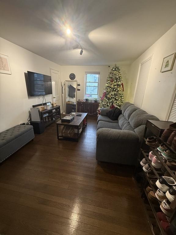 living room featuring dark wood-type flooring