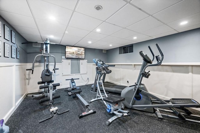20 Stagecoach Rd, Topsfield, MA 01983 - exercise area featuring a drop ceiling, baseboards, and recessed lighting