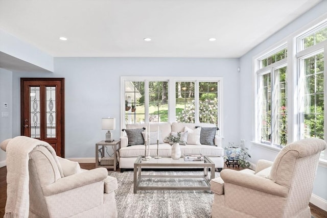 20 Stagecoach Rd, Topsfield, MA 01983 - living room with plenty of natural light, baseboards, recessed lighting, and wood finished floors