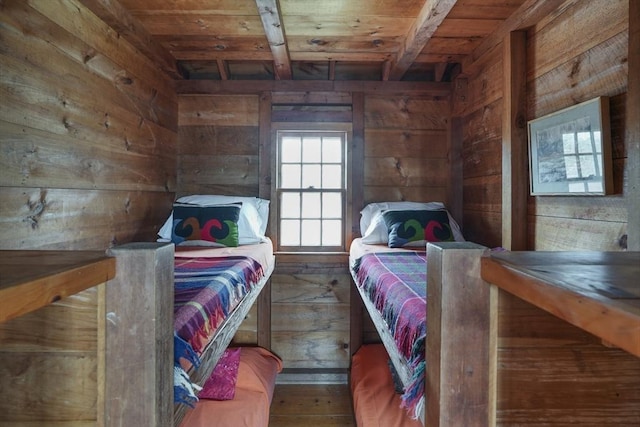 176 Middle Point Rd, West Tisbury, MA 02575 - bedroom with wooden ceiling, wood walls, and wood finished floors