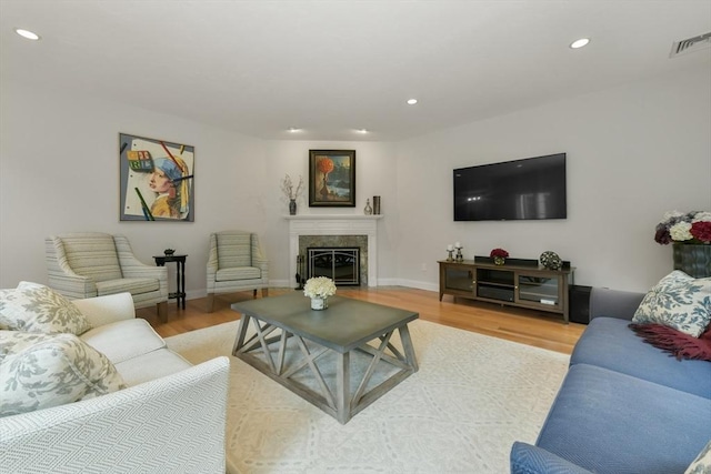 1 Fox Hunt Ln, Winchester, MA 01890 - living area with light wood-style floors, recessed lighting, and a high end fireplace