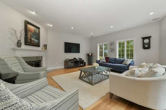 1 Fox Hunt Ln, Winchester, MA 01890 - living area featuring wood finished floors, a high end fireplace, and recessed lighting