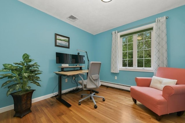 1 Fox Hunt Ln, Winchester, MA 01890 - office space with a baseboard heating unit and wood finished floors