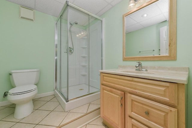 1 Fox Hunt Ln, Winchester, MA 01890 - full bath with a shower stall, vanity, tile patterned floors, and a drop ceiling