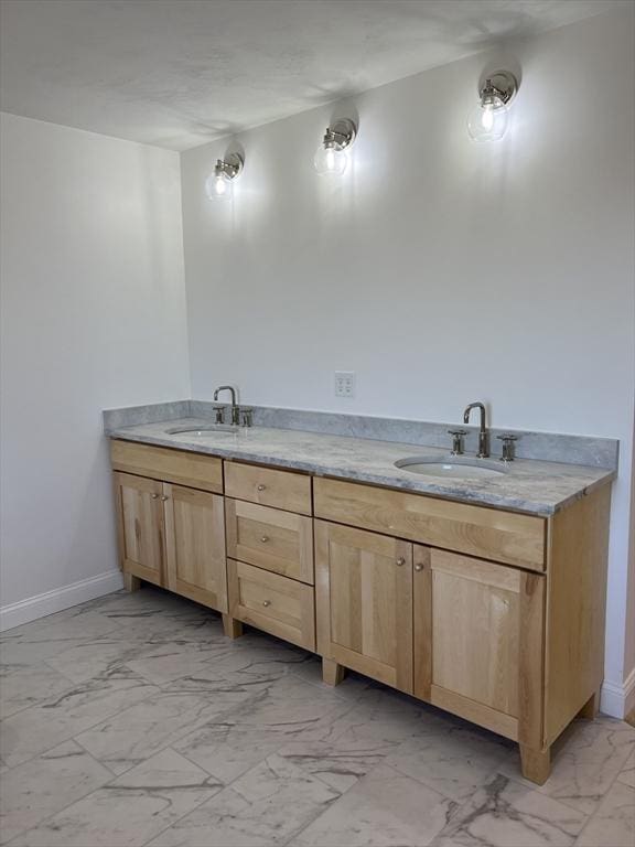 16 Clearview St, Grafton, MA 01536 - bathroom with marble finish floors, baseboards, and double vanity