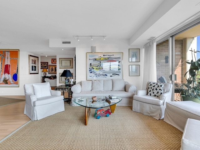 living room with hardwood / wood-style flooring