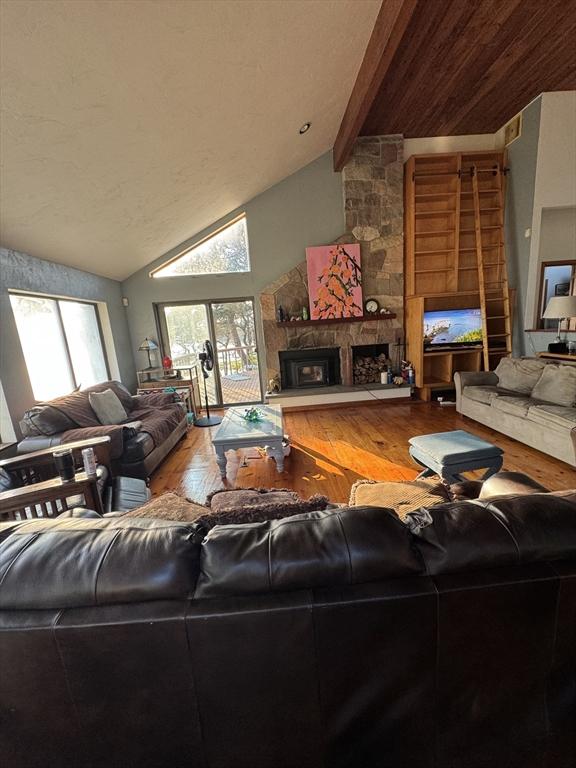 135 Marven Way, Wellfleet, MA 02667 - living room featuring wood finished floors and a fireplace