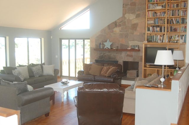 135 Marven Way, Wellfleet, MA 02667 - living room with hardwood / wood-style flooring and vaulted ceiling