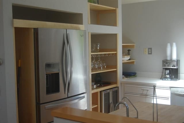 135 Marven Way, Wellfleet, MA 02667 - kitchen featuring stainless steel fridge, wine cooler, light countertops, and dishwasher
