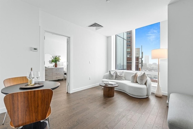 living room with hardwood / wood-style flooring