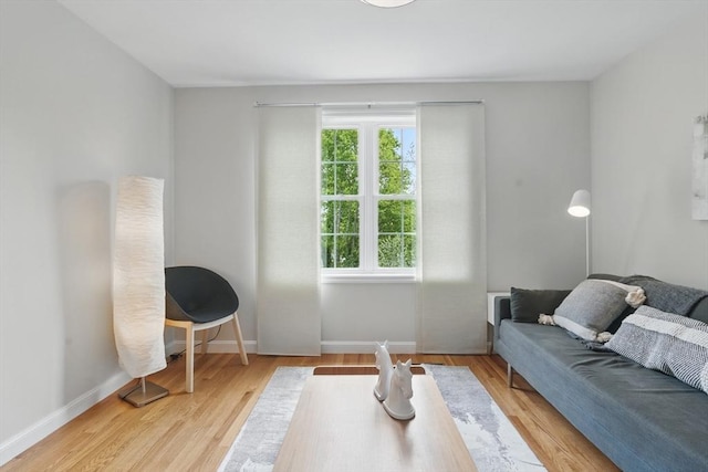 living room with baseboards and wood finished floors