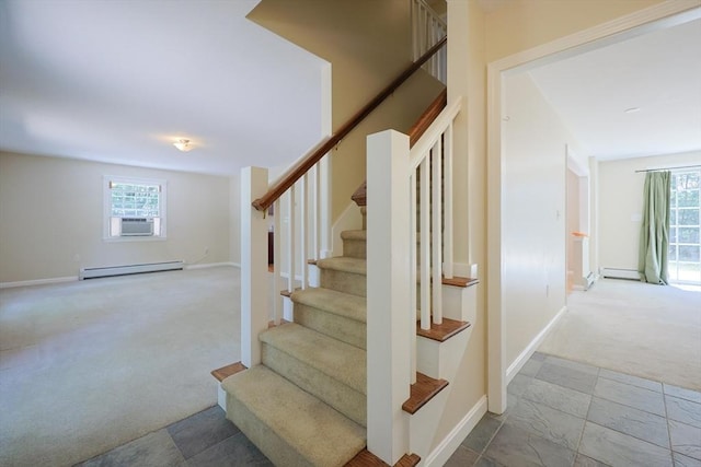 68 Dresser Hill Number 2 Rd, Dudley, MA 01571 - stairway featuring baseboard heating, carpet floors, and cooling unit