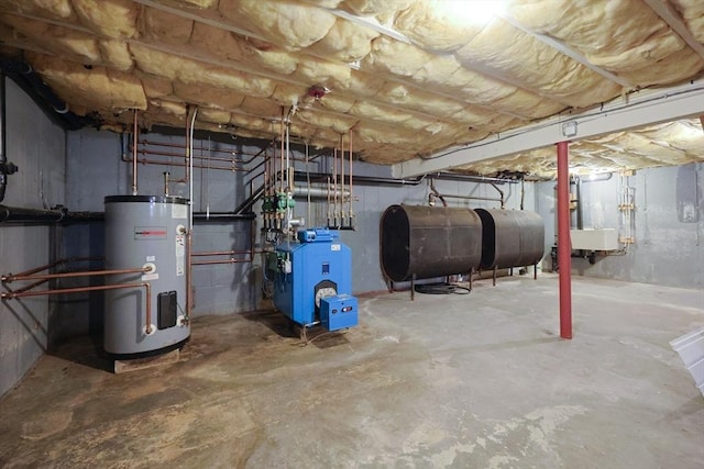 68 Dresser Hill Number 2 Rd, Dudley, MA 01571 - unfinished basement with water heater, heating fuel, and a heating unit