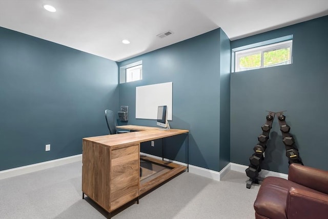 office area featuring baseboards and recessed lighting