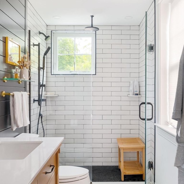 108 Central St, Ipswich, MA 01938 - bathroom with tile walls, a stall shower, and vanity