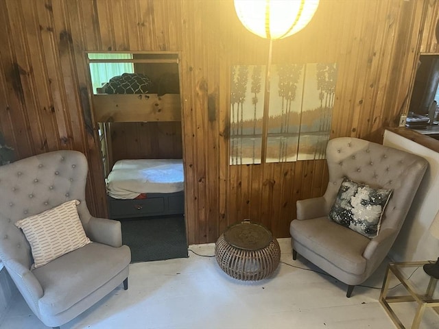 sitting room with wooden walls