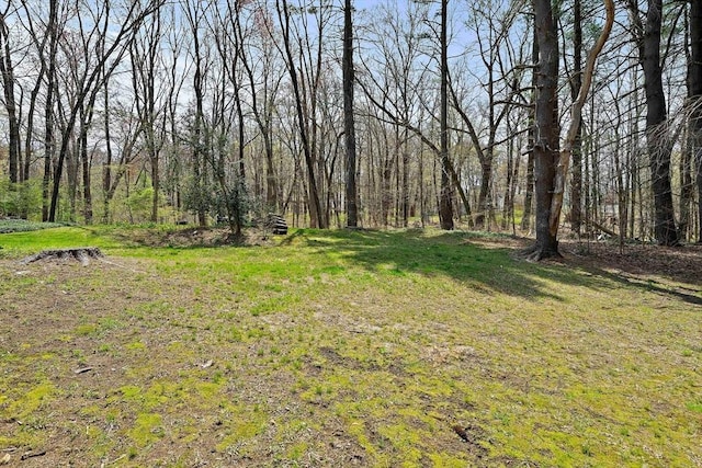 view of yard with a view of trees
