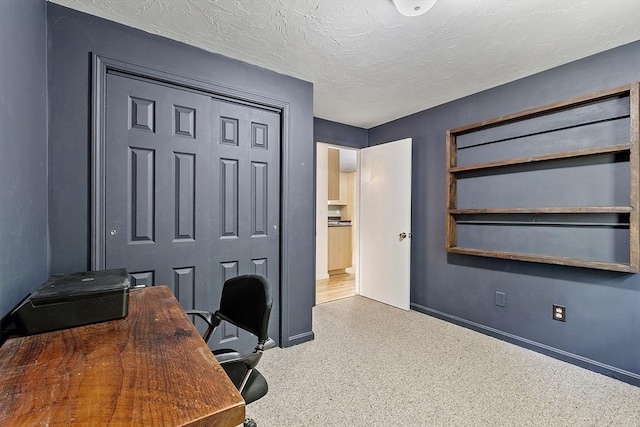 525 Flat Hill Rd, Lunenburg, MA 01462 - office area featuring baseboards, speckled floor, and a textured ceiling