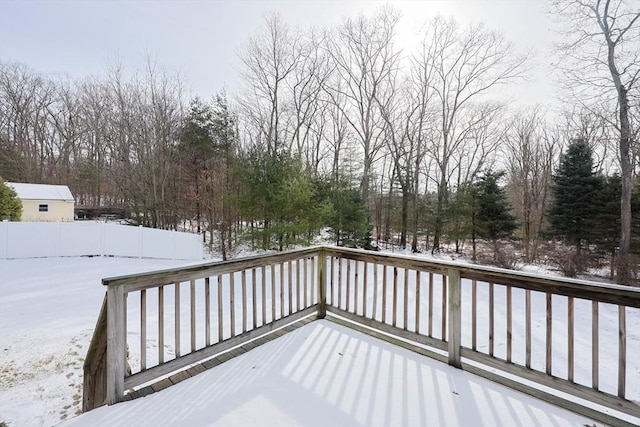 view of snow covered deck