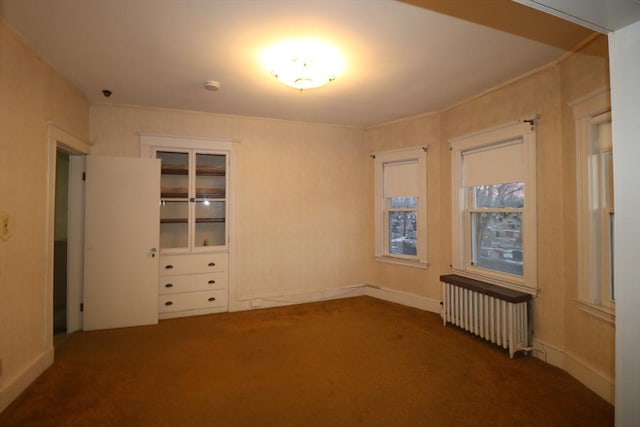 carpeted spare room with radiator