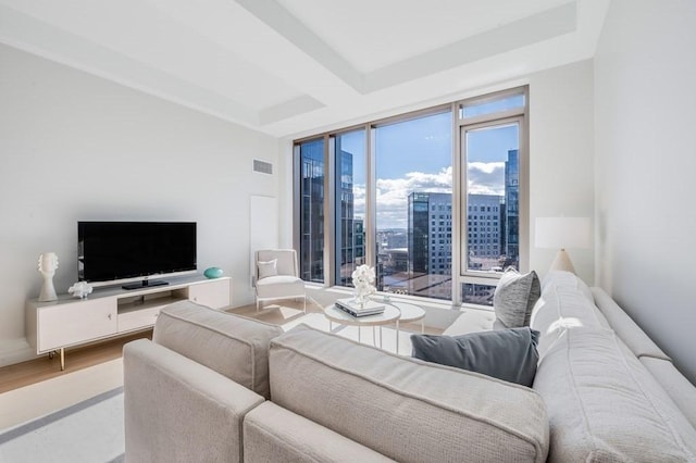 living room with hardwood / wood-style floors and a wealth of natural light