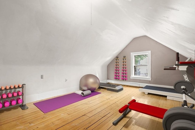 27 Chilcott Pl Unit 2, Boston, MA 02130 - workout area with lofted ceiling, wood-type flooring, baseboards, and a baseboard heating unit