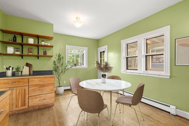27 Chilcott Pl Unit 2, Boston, MA 02130 - dining space with light wood-style flooring, a baseboard radiator, and baseboards