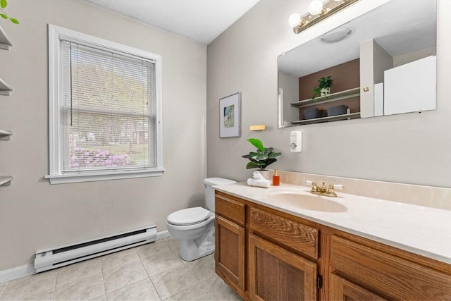 122 Baldwin Ave, Framingham, MA 01701 - bathroom featuring baseboard heating, vanity, toilet, tile patterned floors, and baseboards