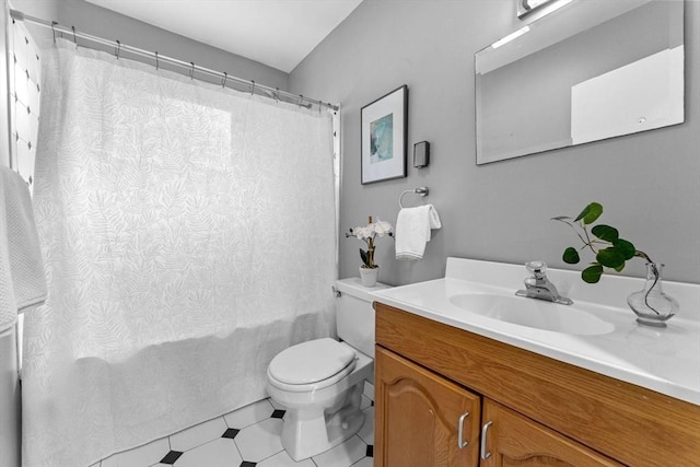 122 Baldwin Ave, Framingham, MA 01701 - bathroom with vanity, shower / bathtub combination with curtain, tile patterned floors, and toilet