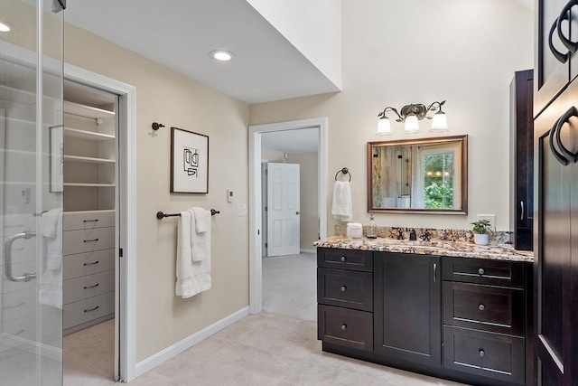 12 Green Needles Rd, Littleton, MA 01460 - bathroom featuring a stall shower, vanity, and recessed lighting