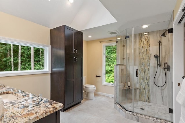 12 Green Needles Rd, Littleton, MA 01460 - bathroom with vanity, a shower stall, recessed lighting, and tile patterned floors