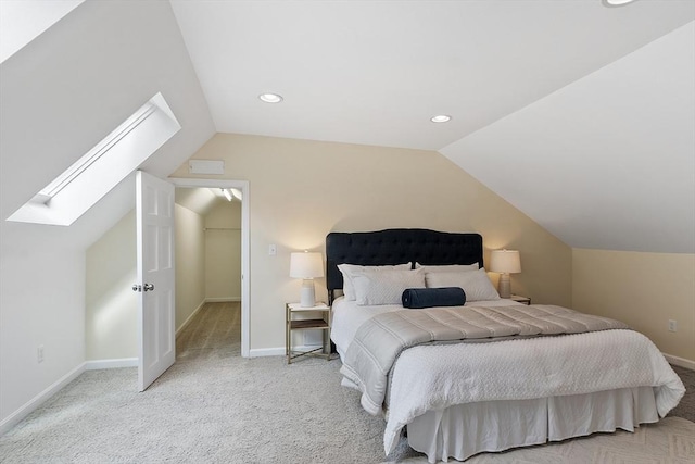 12 Green Needles Rd, Littleton, MA 01460 - bedroom with lofted ceiling, light colored carpet, recessed lighting, and a skylight