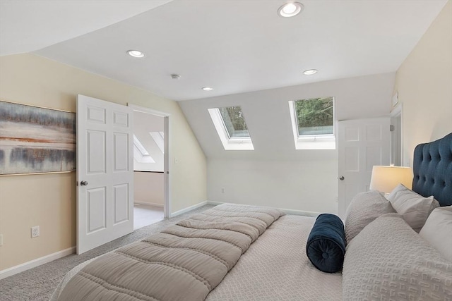 12 Green Needles Rd, Littleton, MA 01460 - bedroom featuring a skylight, carpet floors, vaulted ceiling, recessed lighting, and multiple windows