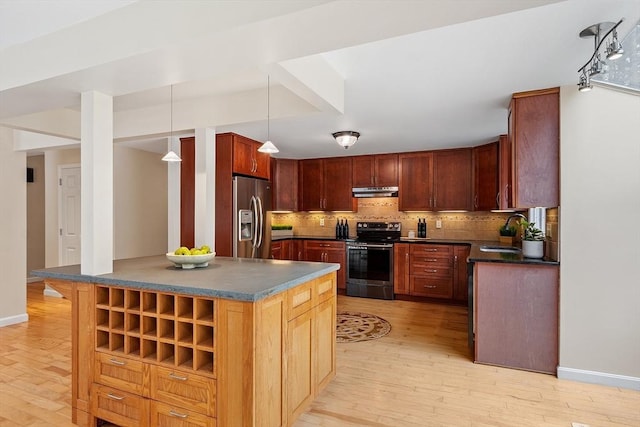 12 Green Needles Rd, Littleton, MA 01460 - kitchen featuring stainless steel appliances, dark countertops, under cabinet range hood, and light wood-type flooring