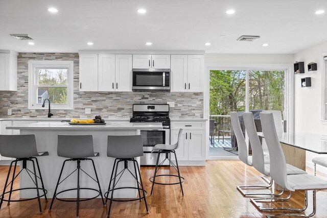 kitchen featuring a sink, appliances with stainless steel finishes, tasteful backsplash, and visible vents