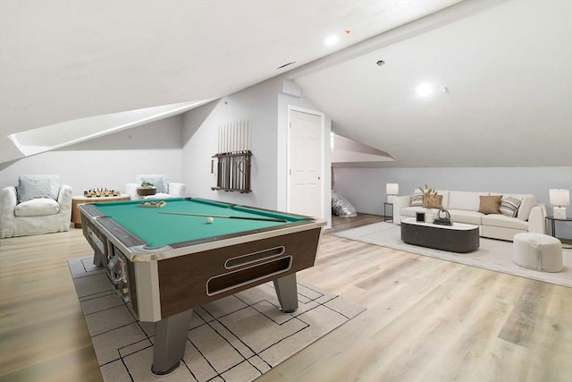 43 Pine St, Taunton, MA 02780 - playroom with wood finished floors, billiards table, and vaulted ceiling