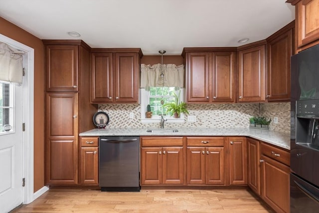 33 Cranberry Rd, Whitman, MA 02382 - kitchen with dishwasher, black fridge with ice dispenser, a sink, and tasteful backsplash