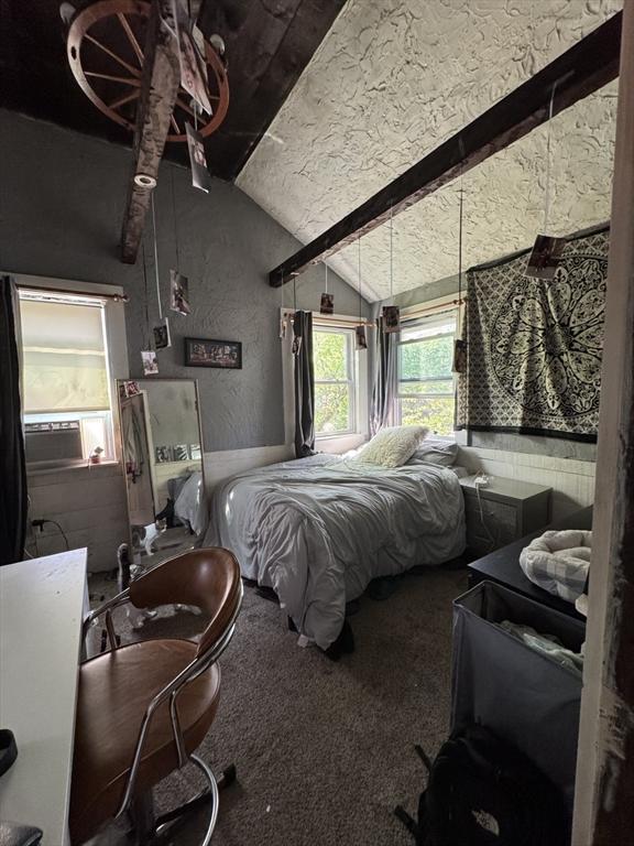 817 Middle St, Weymouth, MA 02188 - bedroom featuring vaulted ceiling, carpet flooring, and a textured wall