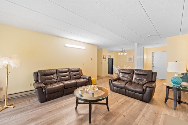 65 Commons Dr Unit 603, Shrewsbury, MA 01545 - living room with a baseboard radiator, hardwood / wood-style floors, and a chandelier