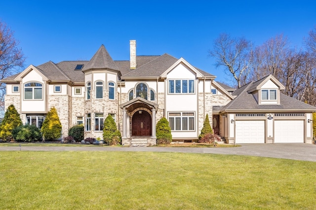 view of front of house featuring a garage and a front lawn