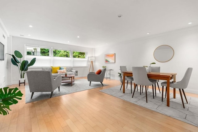 1600 Beacon St Unit 303, Brookline, MA 02446 - dining room featuring light wood-style floors, recessed lighting, and baseboards
