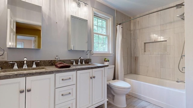 1 Ridgeway Rd, North Reading, MA 01864 - full bath featuring shower / bath combo with shower curtain, double vanity, and wood finished floors