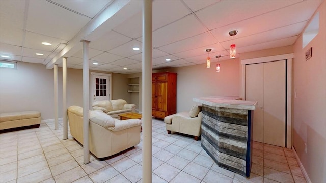 1 Ridgeway Rd, North Reading, MA 01864 - living room featuring a bar, recessed lighting, and light tile patterned flooring