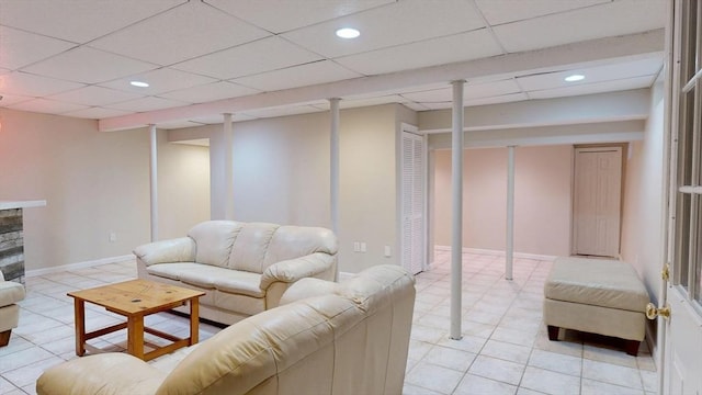 1 Ridgeway Rd, North Reading, MA 01864 - living area with a paneled ceiling, light tile patterned floors, and recessed lighting