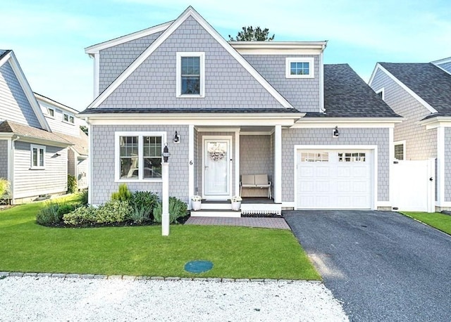 view of front of house with a garage and a front lawn