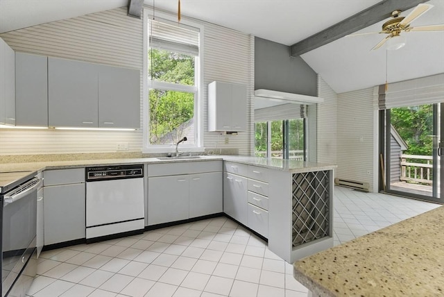 2 Hillside Dr Unit 2, Wayland, MA 01778 - kitchen with dishwasher, a sink, stainless steel electric range oven, light tile patterned flooring, and a peninsula