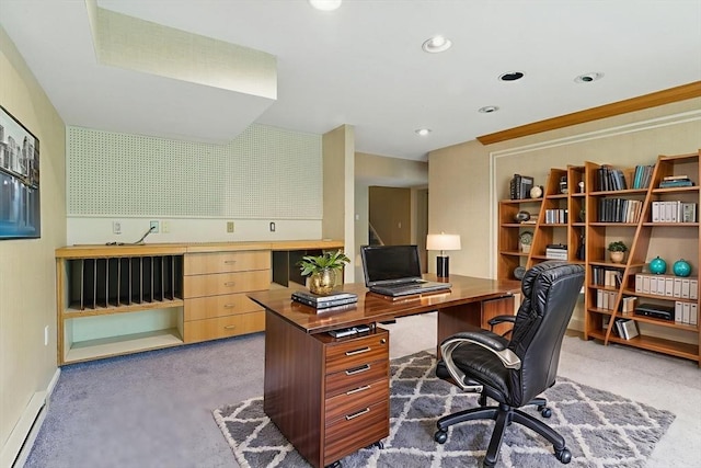 2 Hillside Dr Unit 2, Wayland, MA 01778 - office area featuring light colored carpet, a baseboard radiator, baseboards, and recessed lighting