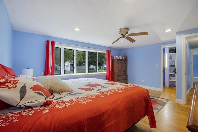 298 Oakland Rd, Barnstable, MA 02601 - bedroom featuring wood finished floors, baseboards, recessed lighting, and ceiling fan