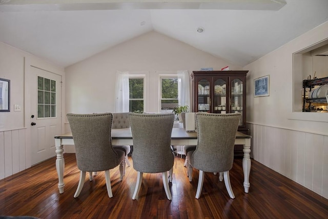 298 Oakland Rd, Barnstable, MA 02601 - dining area featuring wood-type flooring, a wainscoted wall, and vaulted ceiling